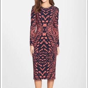 Maggy London size 14 printed knee length sheath dress.